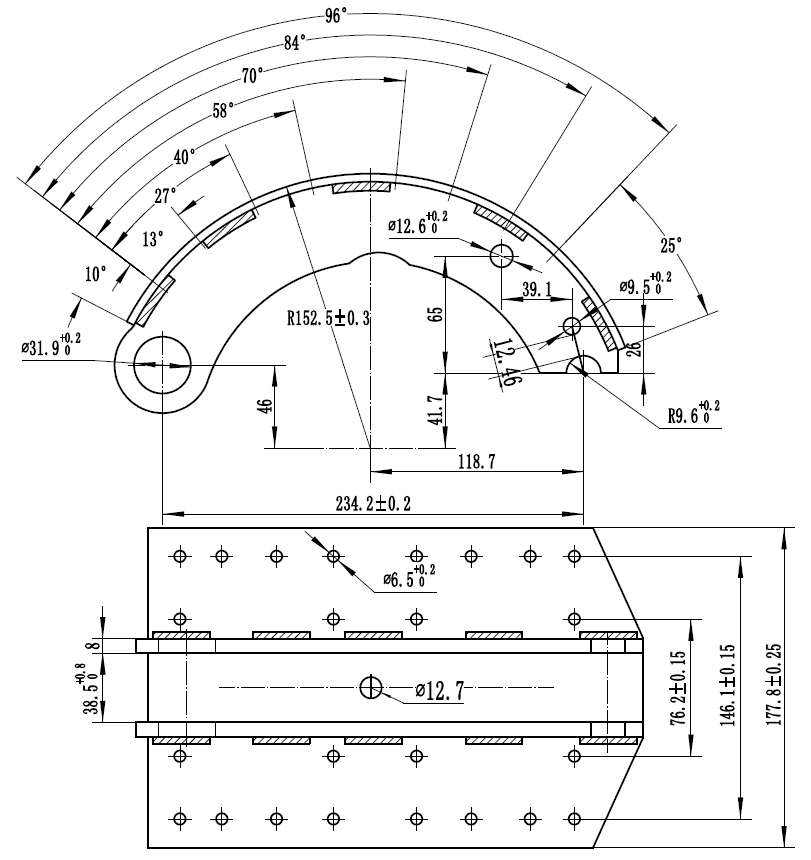 Колодка тормозная с накладками 312*180 LBH1060 24 отв