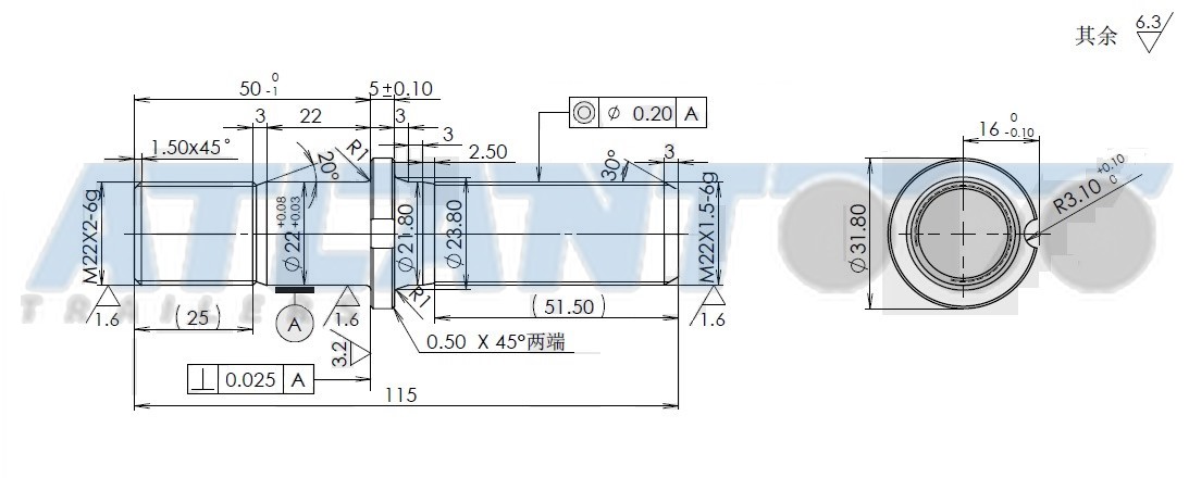 Шпилька колесная в сборе М22*1,5/М22*2 L1=120, L2=25/50